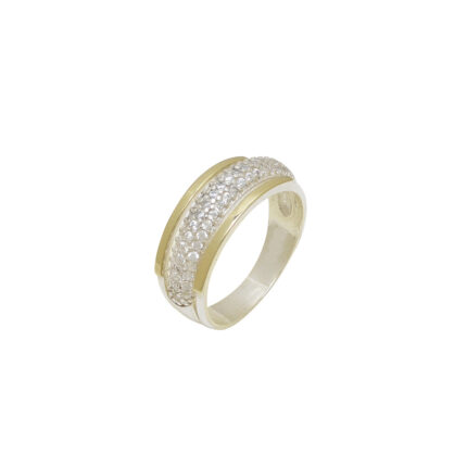 Anel Solitário Prata 925 Com Aplique em Ouro 14k Bela