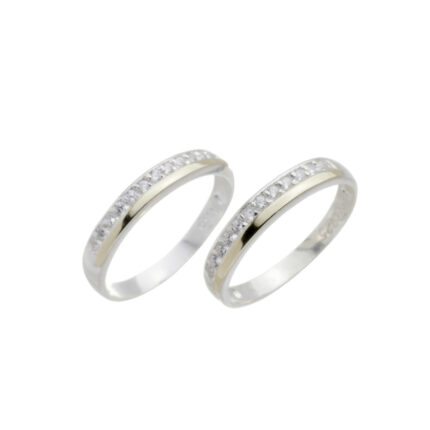Aparador Anel de Aliança par em Prata 925 com Aplique em Ouro 14k Cravejado com Micro Zircônias