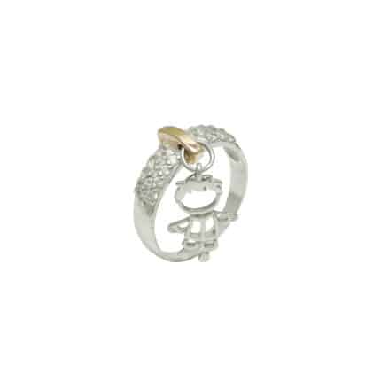 Anel Personalizado Eternize Pingente Menino ou Menina Prata 925 Aplique Ouro 14k Zircônias